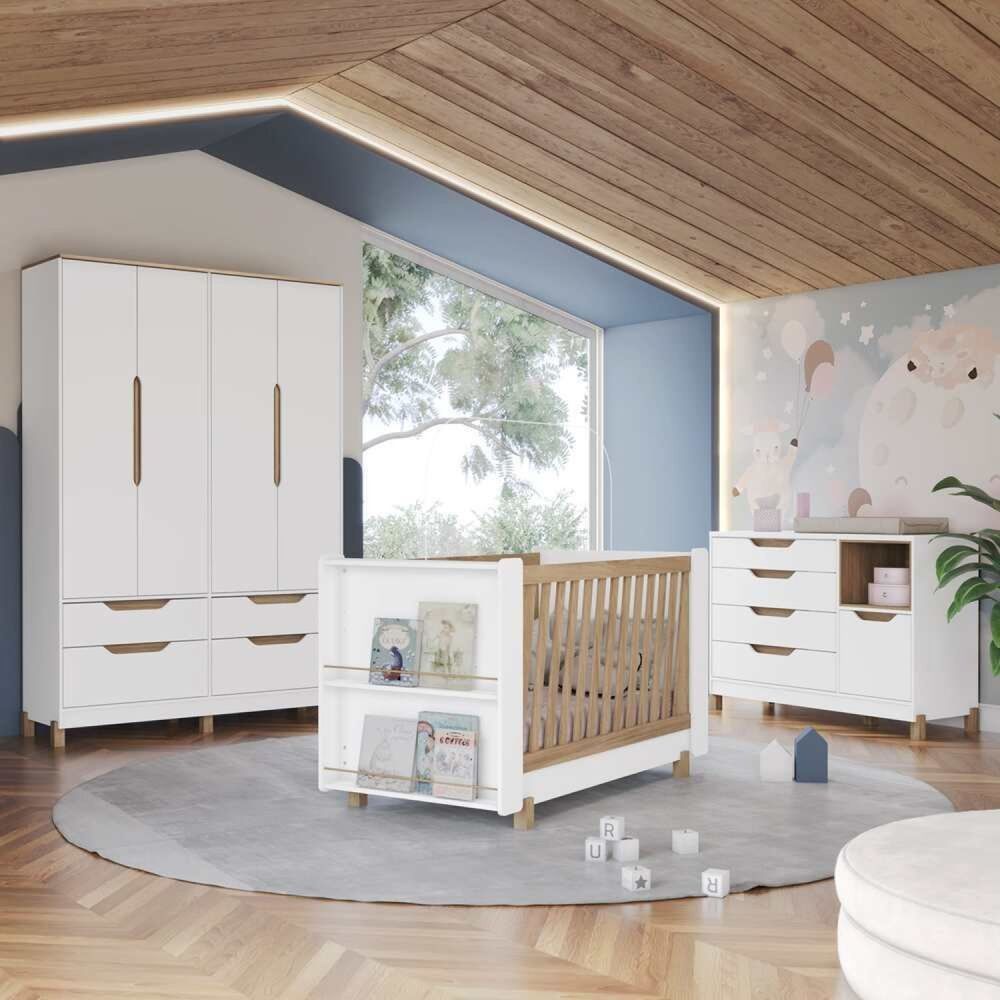 Quarto de Bebê Cômoda e Guarda Roupa Retrô 100% Mdf Zara Branco/Nature -  Yescasa - Guarda-Roupa / Roupeiro - Magazine Luiza