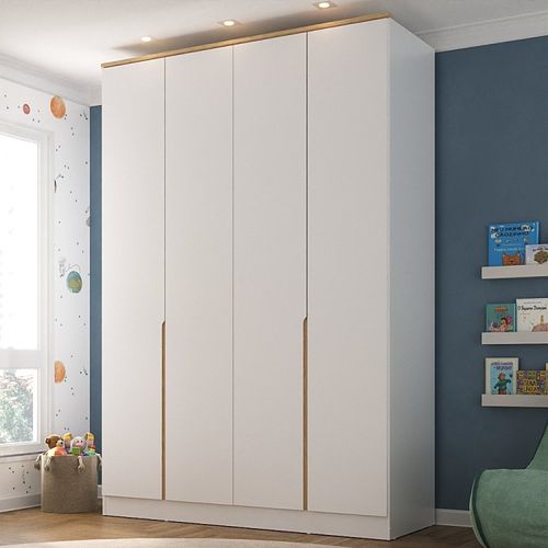 Guarda Roupa Infantil 4 Portas 2 Gavetas MDF Sky Branco/Olmo Italiano
