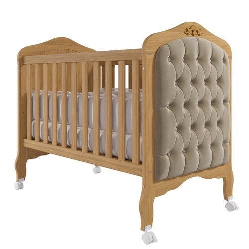 Berço Mini Cama com Capitonê Alegria Espresso Móveis Nature/Branco