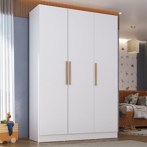 Guarda-roupa Infantil 200x136cm 3 Portas Oliver Yescasa Branco/Olmo Italiano