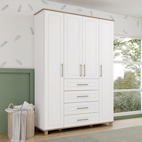 Guarda Roupa de Bebê Retro 4 Portas e 4 Gavetas 100% Mdf Zoe Yescasa Branco/Nature