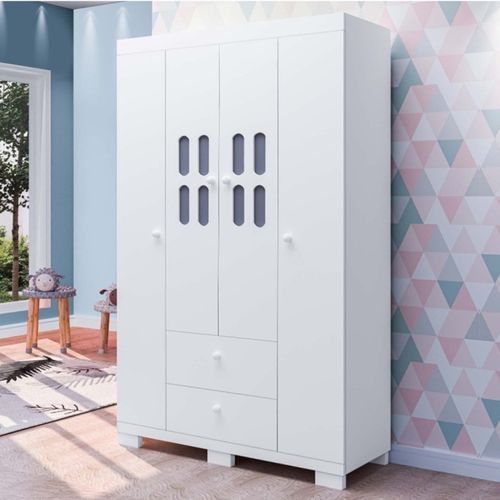 Guarda Roupa de Bebê 4 Portas 2 Gavetas Sophie Branco