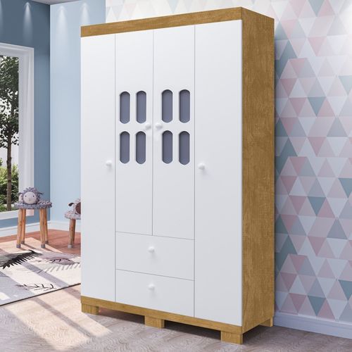Guarda Roupa de Bebê 4 Portas 2 Gavetas Sophie Nature/Branco