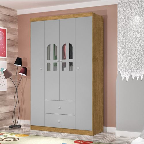 Guarda Roupa de Bebê 4 Portas 2 Gavetas Alvin Nature/Cinza