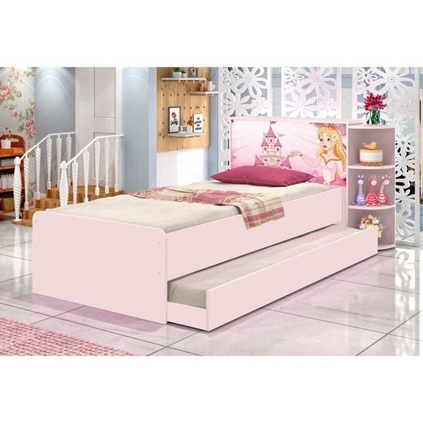 Cama Baú Solteiro com Cama Auxiliar Liz Rosa