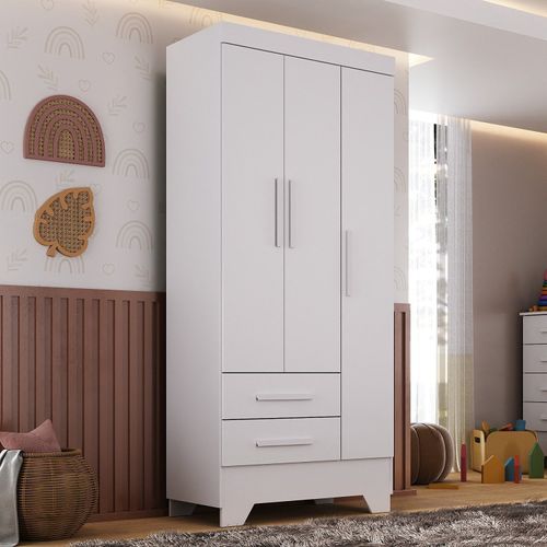 Guarda Roupa Infantil 3 Portas 2 Gavetas Branco Tic Tac Espresso Móveis Branco