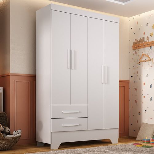 Guarda Roupa Infantil 4 Portas MDP Tic Tac Espresso Móveis Branco