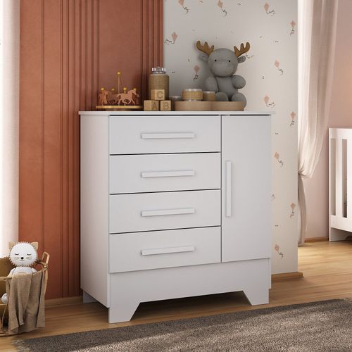 Cômoda Infantil 1 Porta MDP Tic Tac Espresso Móveis Branco
