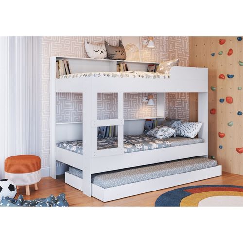 Treliche Infantil Juvenil Solteiro com Estante San Diego Branco