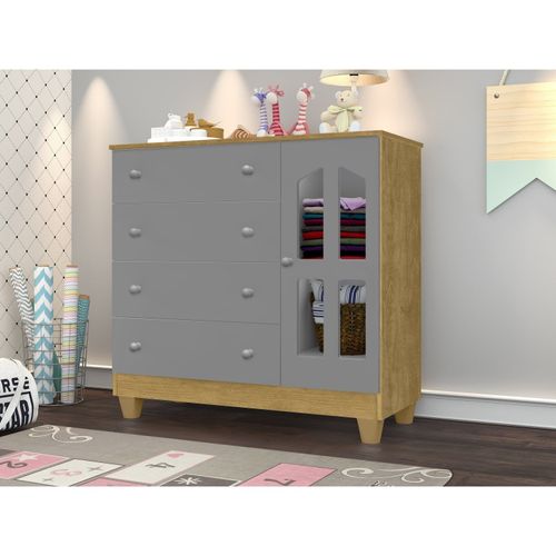 Cômoda 1 Porta 4 Gavetas Julia Nature/Cinza