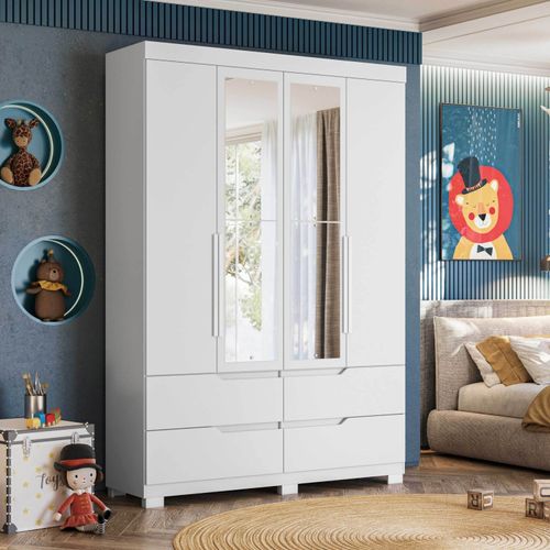 Guarda Roupa Infantil com Espelho 4 Portas 4 Gavetas Circus Branco