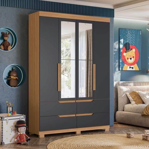 Guarda Roupa Infantil com Espelho 4 Portas 4 Gavetas Circus Nature/Titanium