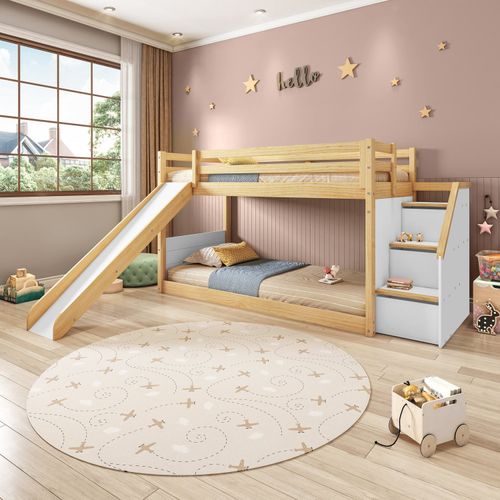 Beliche Infantil Montessoriana Garden com Escorregador e Led Casatema Branco/ Natural