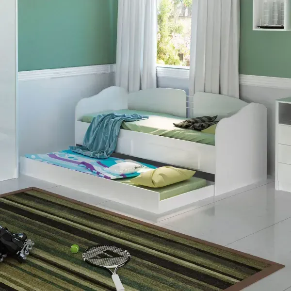 Cama Bicama Solteiro 2 Gavetas com Cama Auxiliar Branco