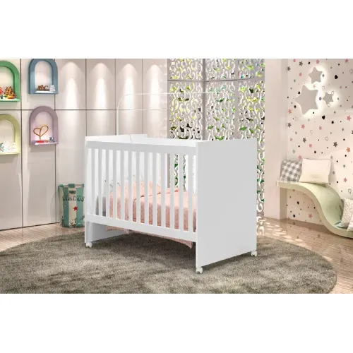 Berço com Suporte Mosquiteiro Regulagem de Altura Catatau J&A Móveis Branco