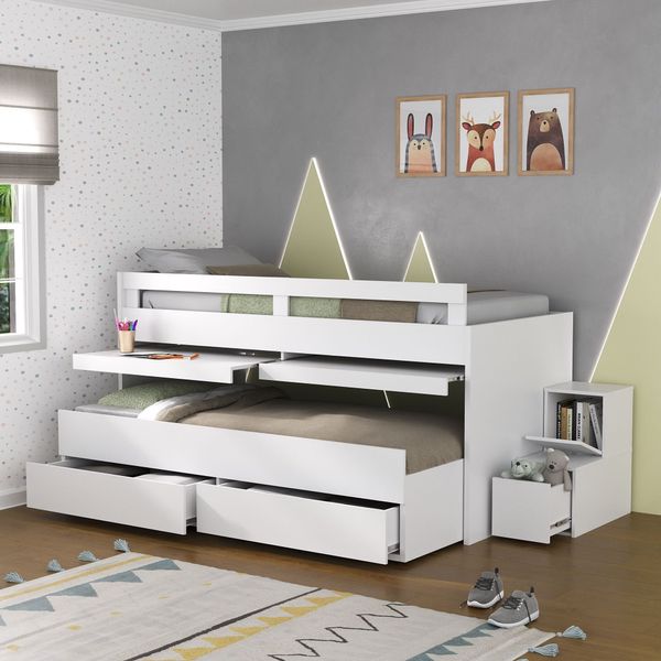 Beliche Infantil com Escrivaninha 2 Gavetas MDF Branco
