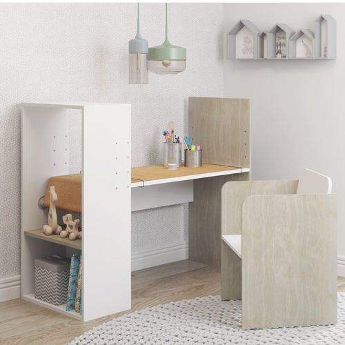 Conjunto Infantil com 1 Mesa de Desenho 1 Cadeira Regulável Be Mobiliário Branco/Nature