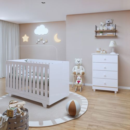 Quarto de Bebê 100% MDF com Berço Mini Cama Life e Cômoda Soft Life Branco