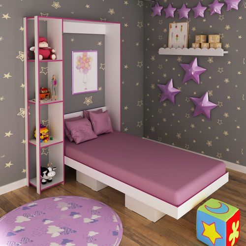 Cama Infantil Articulada CM8013 Tecno Mobili 4 Prateleiras 2 Nichos 128,5x198,5x193cm Branco/Rosa