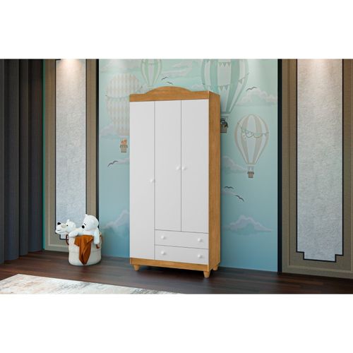 Guarda-roupa 3 Portas 2 Gavetas Lara Nature/Branco
