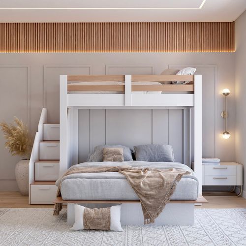 Beliche Casal Family Star Plus Casatema Branco/Amadeirado Montana Perfect Wood