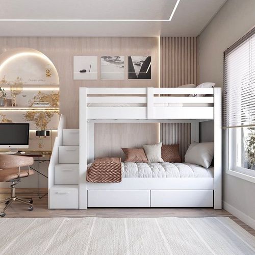 Beliche Infantil/Juvenil 2 Gavetões e Escada com 4 Nichos Star Plus Casatema Branc Branco