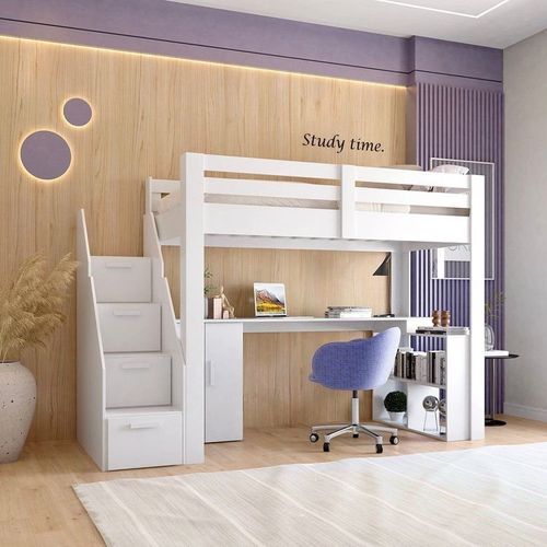 Cama Alta Infantil/Juvenil Star Plus Office Multifuncional Casatema Branco