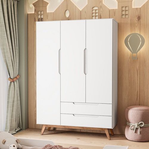 Guarda Roupa Infantil Retrô 3 Portas 2 Gavetas Sonhare Branco Branco