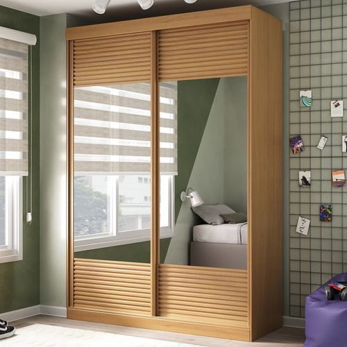 Guarda Roupa Infantil 2 Portas com Espelho Samambaia Teen CabeCasa MadeiraMadeira Carvalho