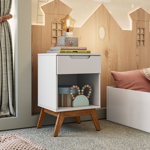 Mesa de Cabeceira Infantil Retrô 1 Gaveta Sonhare Branco