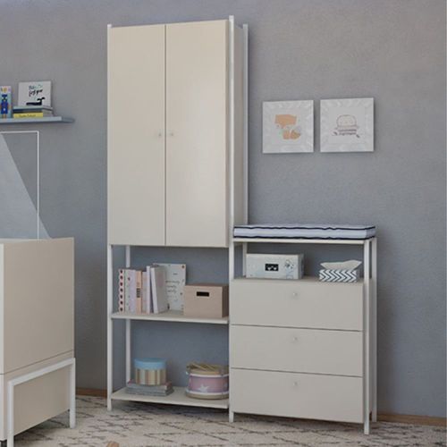 Guarda Roupa para Bebê Metalic Industrial Bege/branco Bege