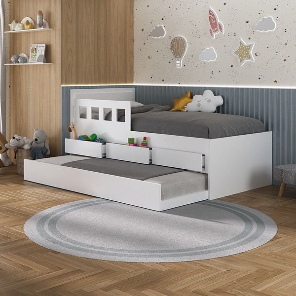 Bicama Infantil/Juvenil 3 Gavetas 100% MDF Branco