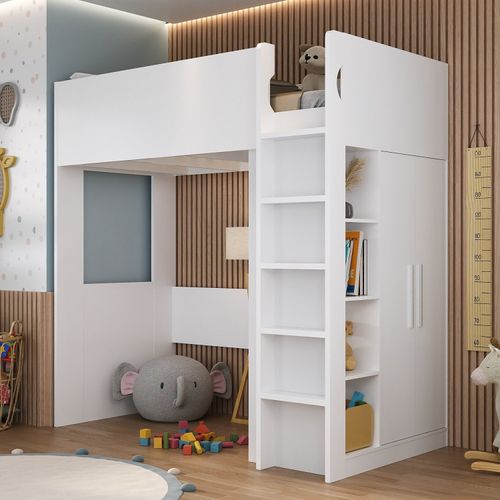 Cama Alta Infantil/Juvenil com Armário e Nichos