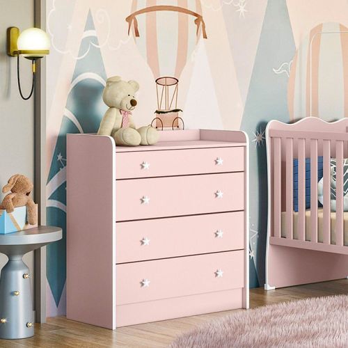 Cômoda de Bebê com Trocador Doce Sonho 2523 Rosa Acetinado