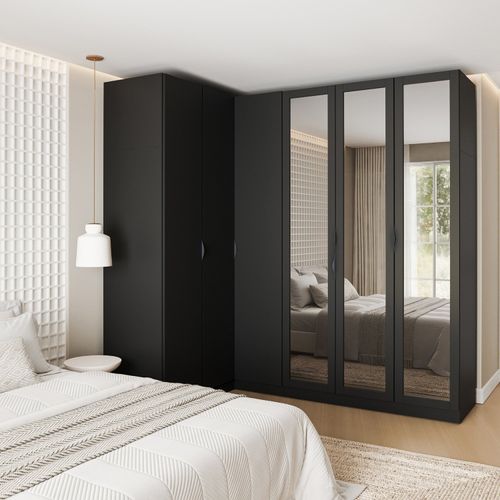 Guarda Roupa Modulado de Canto 3 Peças 6 Portas com 3 Portas Reflecta Hera Cabecasa Madeiramadeira Preto