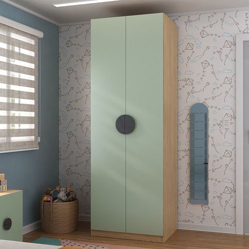 Guarda Roupa Infantil Modulado 2 Portas com Nichos e Cabideiro Joy Kids Cabecasa Madeiramadeira Verde/Avena