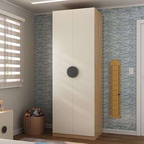Guarda Roupa Infantil Modulado 2 Portas com Nichos e Cabideiro Joy Kids CabeCasa MadeiraOriginals Cinza/Avena