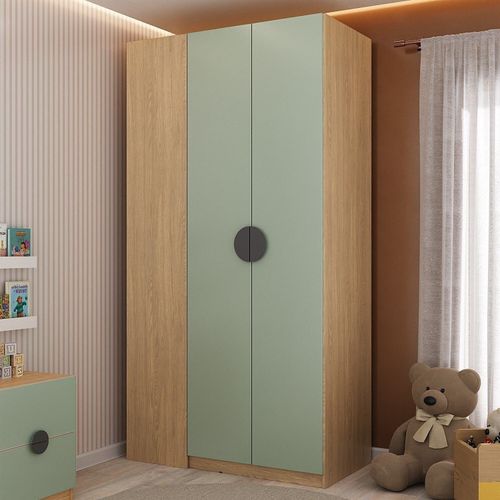 Guarda Roupa Infantil Planejado de Canto 2 Portas Joy Kids CabeCasa MadeiraOriginals Verde/Avena Verde/Avena