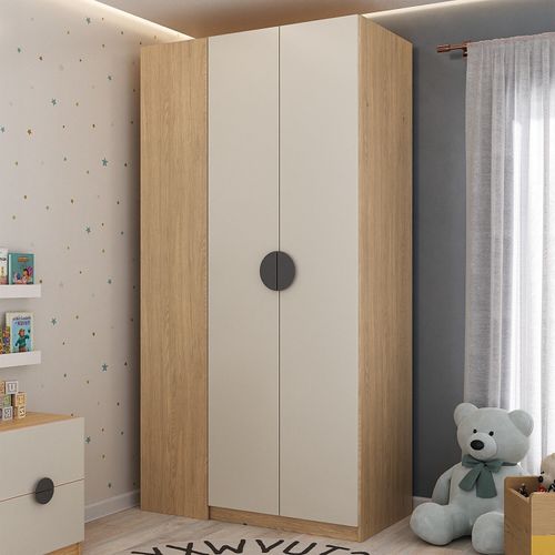 Guarda Roupa Infantil Modulado de Canto 2 Portas Joy Kids Cabecasa Madeiramadeira Cinza/Avena