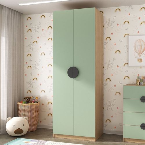 Guarda Roupa Infantil Modulado 2 Portas com Nichos e 2 Gavetas Joy Kids CabeCasa MadeiraOriginals Verde/Avena
