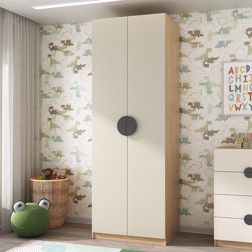 Guarda Roupa Infantil Modulado 2 Portas com Nichos e 2 Gavetas Joy Kids CabeCasa MadeiraOriginals Cinza/Avena