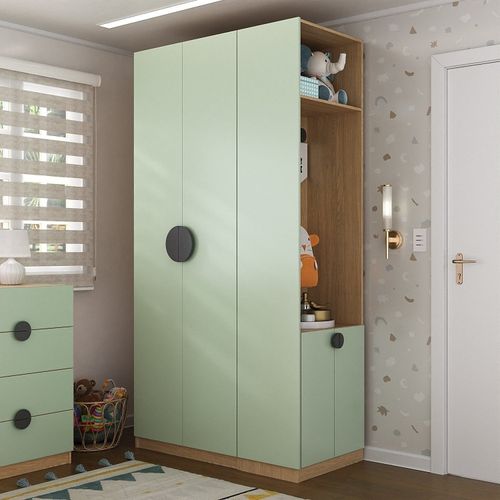 Conjunto Modulado Infantil 2 Peças 4 Portas 2 Gavetas com Nichos e Sapateira Joy Kids Cabecasa Verde/Avena - Conjunto Modulado Infantil 2 Peças com 4 Portas 2 Gavetas com Nichos e Sapateira Joy Kids Cabecasa Verde/Avena