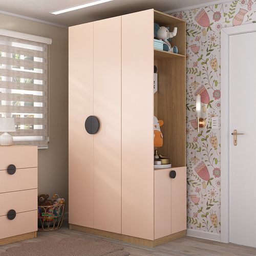 Conjunto Modulado Infantil 2 Peças com 4 Portas 2 Gavetas com Nichos e Sapateira Joy Kids Cabecasa M Salmão/Avena