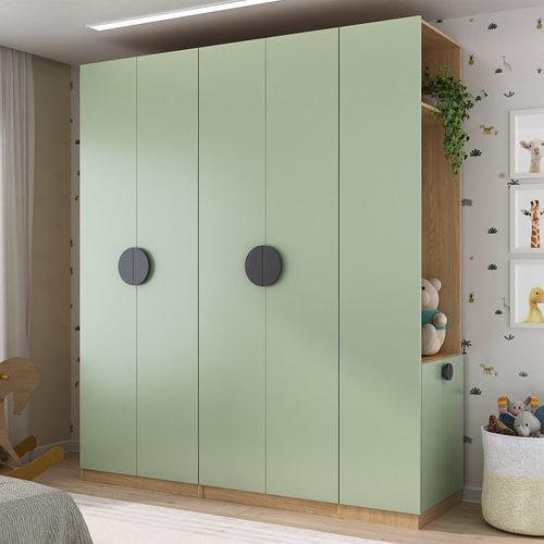 Conjunto Modulado Infantil 3 Peças 6 Portas, Cabideiros, Nichos, 2 Gavetas e Sapateira Joy Kids Cabe Verde/Avena