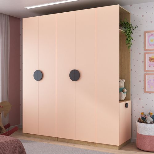 Conjunto Modulado Infantil 3 Peças 6 Portas, Cabideiros, Nichos, 2 Gavetas e Sapateira Joy Kids Cabe Salmão/Avena