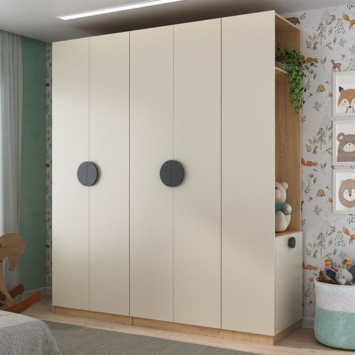 Conjunto Modulado Infantil 3 Peças 6 Portas, Cabideiros, Nichos, 2 Gavetas e Sapateira Joy Kids Cabe Cinza/Avena