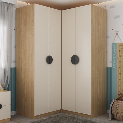 Guarda Roupa Modulado Infantil de Canto 4 Portas 2 Gavetas Joy Kids CabeCasa MadeiraOriginals Cinza/Avena