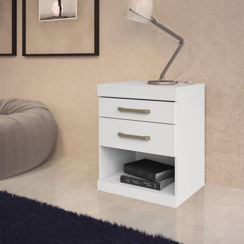 Mesa de Cabeceira 2 Gavetas 1 Nicho Plus Branco Branco