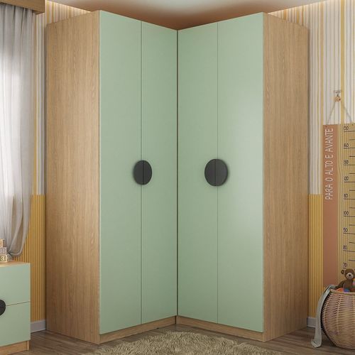 Guarda Roupa Modulado Infantil de Canto 4 Portas 2 Gavetas Joy Kids CabeCasa MadeiraOriginals Verde/Avena