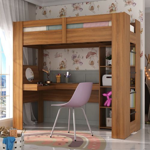 Cama juvenil Montreal com Escrivaninha Multifuncional Nogal